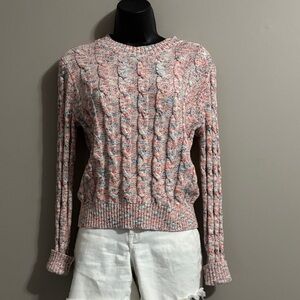 J. Crew Pink and Blue Cable Knit Sweater